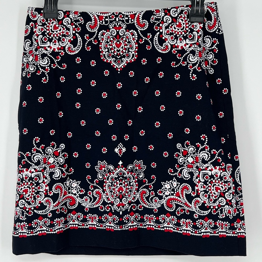 TALBOTS PETITES NAVY RED AND WHITE BANDANNA PRINT PENCIL SKIRT NWT SIDE ZIPPER‎